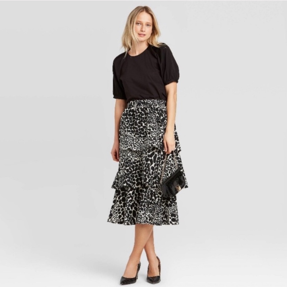 Who What Wear Leopard Print Ruffled Midi Skirt - Picture 2 of 9